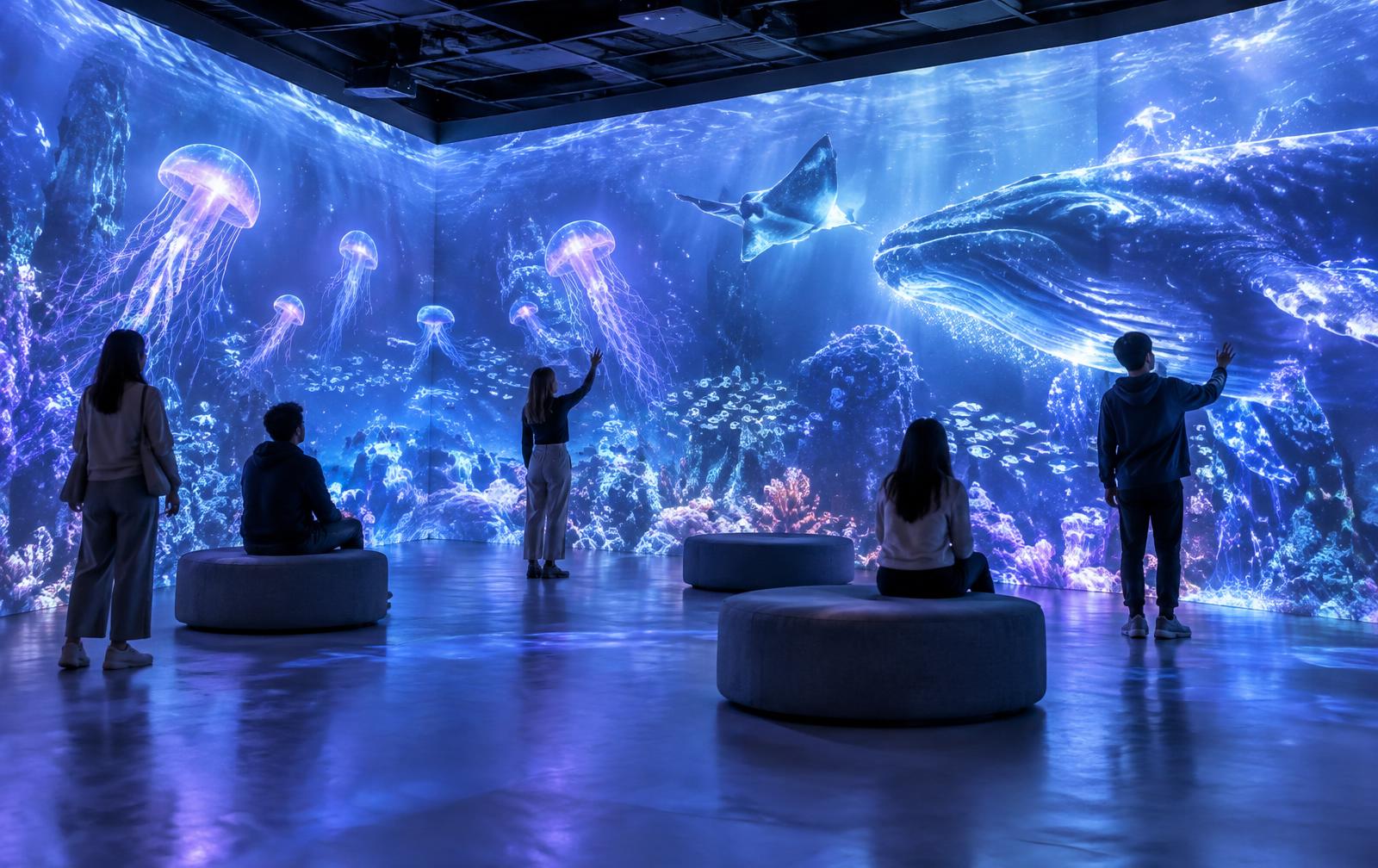 Visitors exploring an underwater immersive SENSORA room